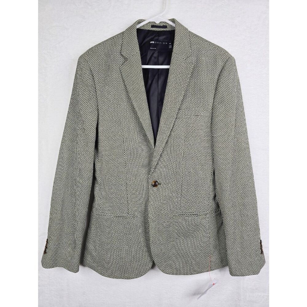 ASOS Design Men’s Blazer 36R Green Cream Pattern One Button Sport Coat NWT